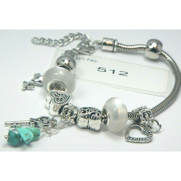 Turquoise Gemstone-Energy-Bracelet &Charm-European Style -512 - Picture 1 of 7
